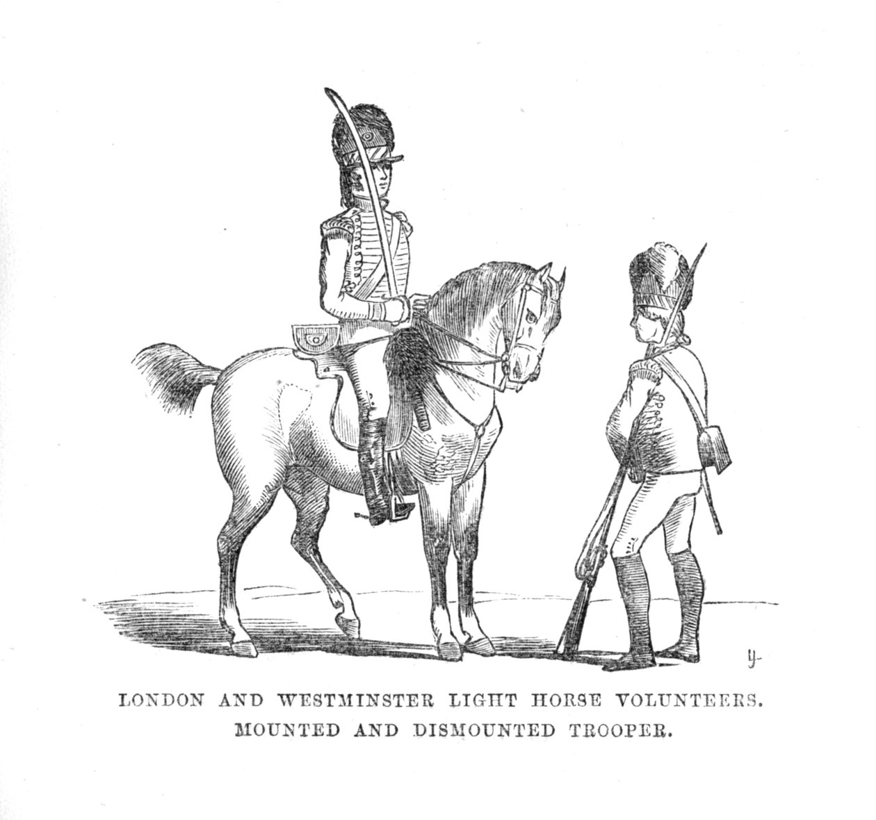 Londen en Westminster Lichte Ruiters Vrijwilligers. Bereden en Niet-Bereden Soldaat, ca. 1870 door Unbekannt