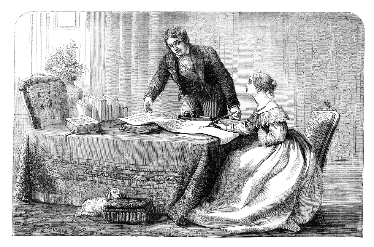 Lord Melbourne onderwijst een jonge koningin Victoria, 1837 ca. 1895 door Unbekannt