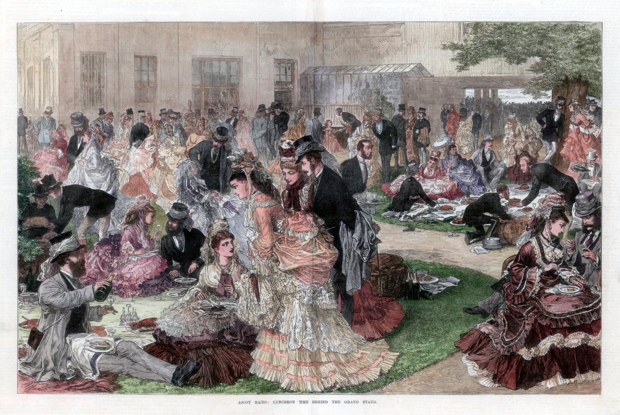 Lunchpauze achter de tribune, Ascot races, 1872 door Unbekannt