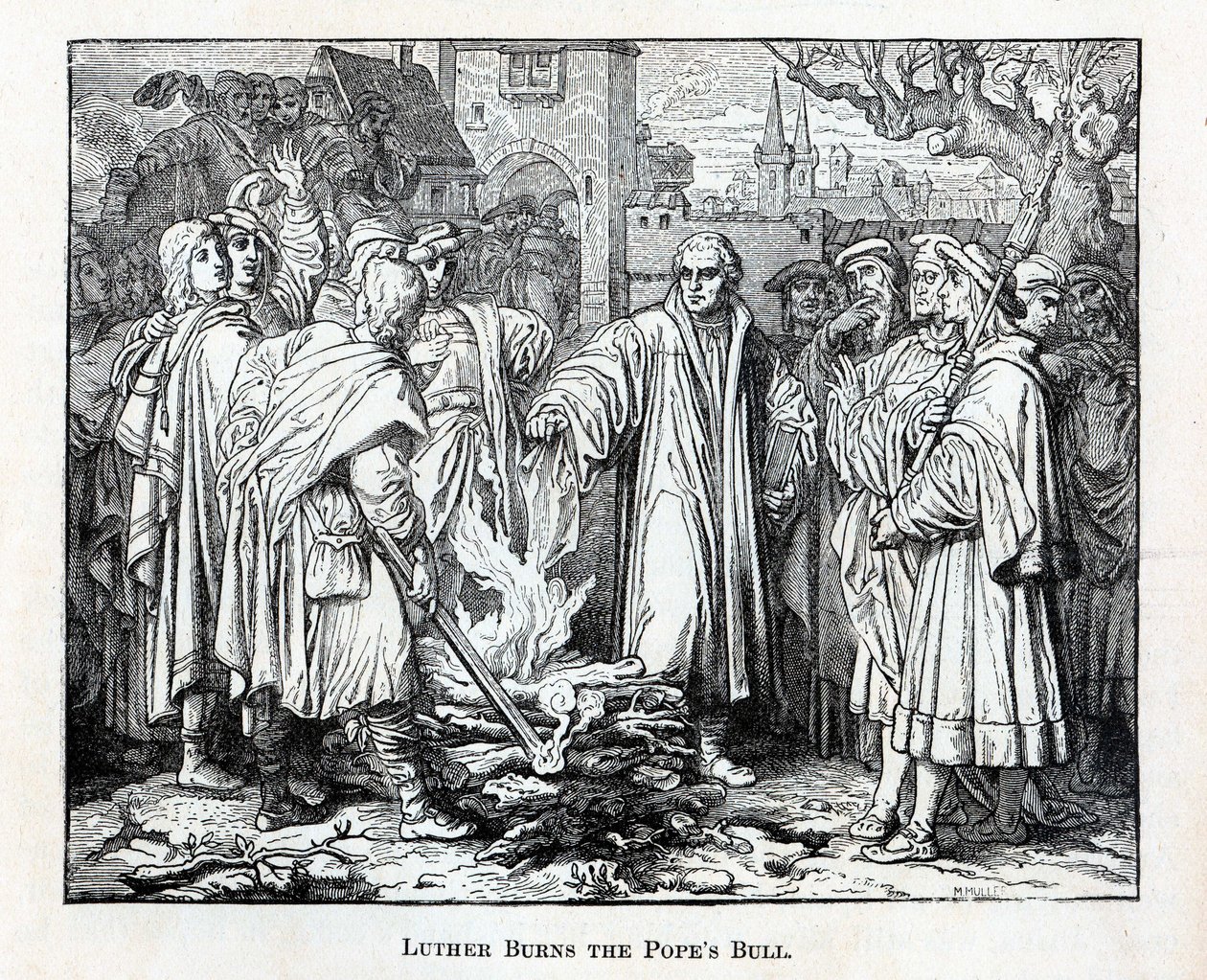 Luther verbrandt de pauselijke bul, 1882 door Unbekannt