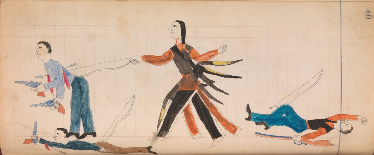 Maffet Ledger: Indiaan en drie blanke mannen, ca. 1874-81 door Unbekannt