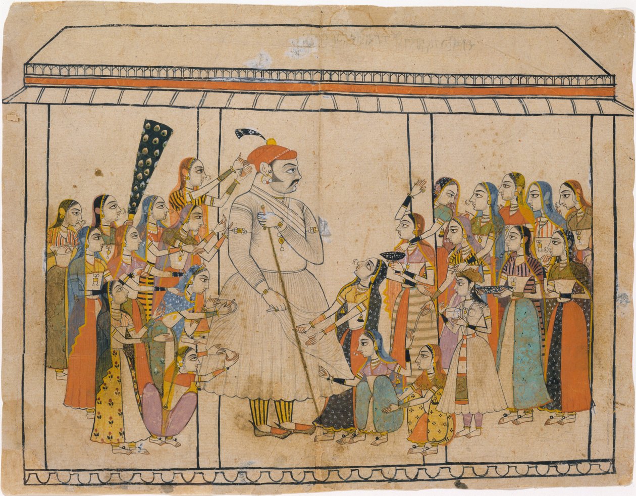 Maharaja Raj Singh Aanbeden door Zijn Dames, ca. 1710-20 door Unbekannt