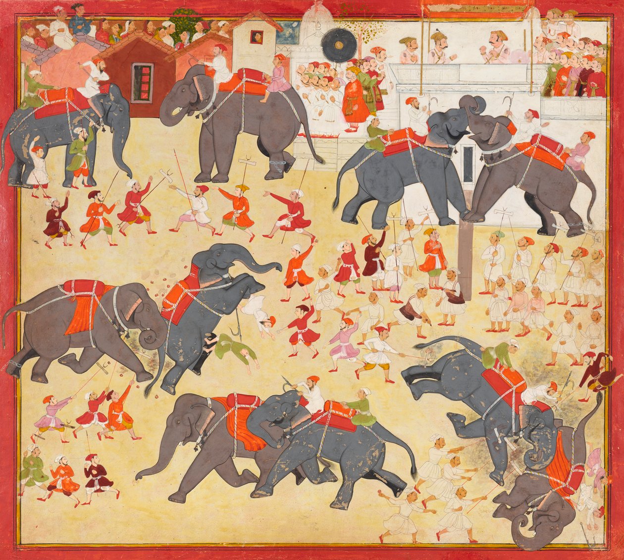 Maharana Raj Singh observeert een olifantengevecht, ca. 1670-1675 door Unbekannt