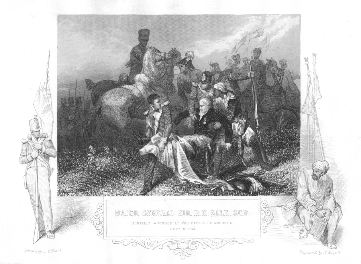 Generaal-majoor Robert Henry Sale dodelijk gewond bij Moodkee Mudkhi, 1845 door Unbekannt