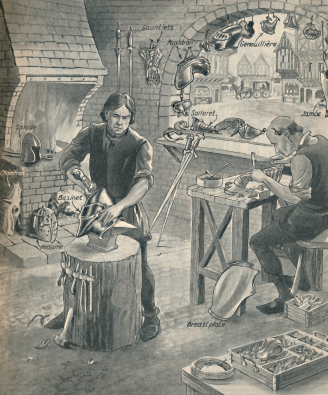 Harnas maken voor de ridders van weleer, c1934 door Unbekannt