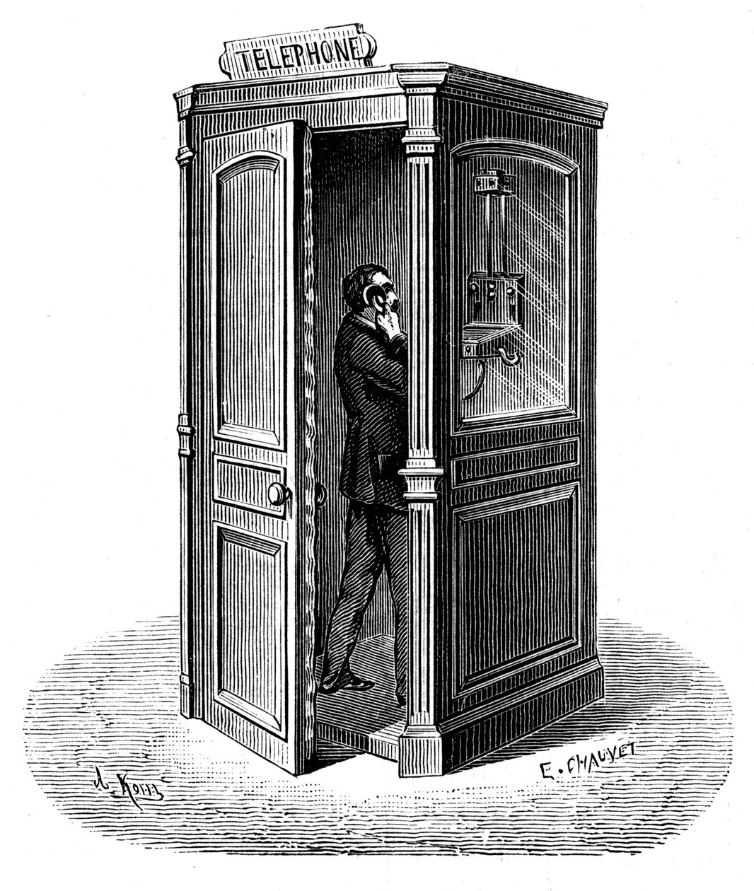 Bellen vanuit een telefooncel, 1888 door Unbekannt