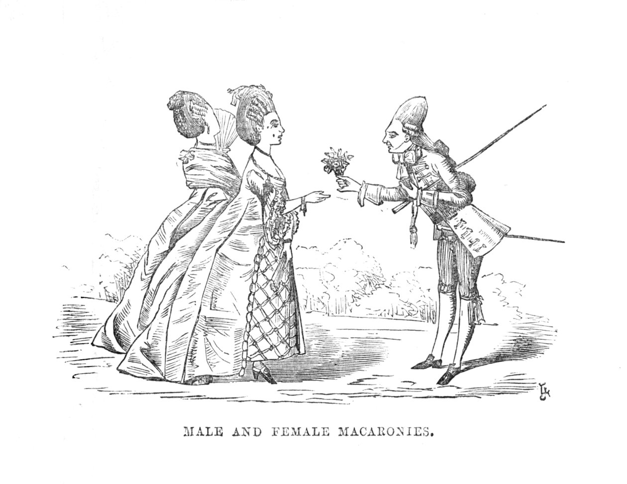 Mannelijke en vrouwelijke macaronies, ca. 1870 door Unbekannt