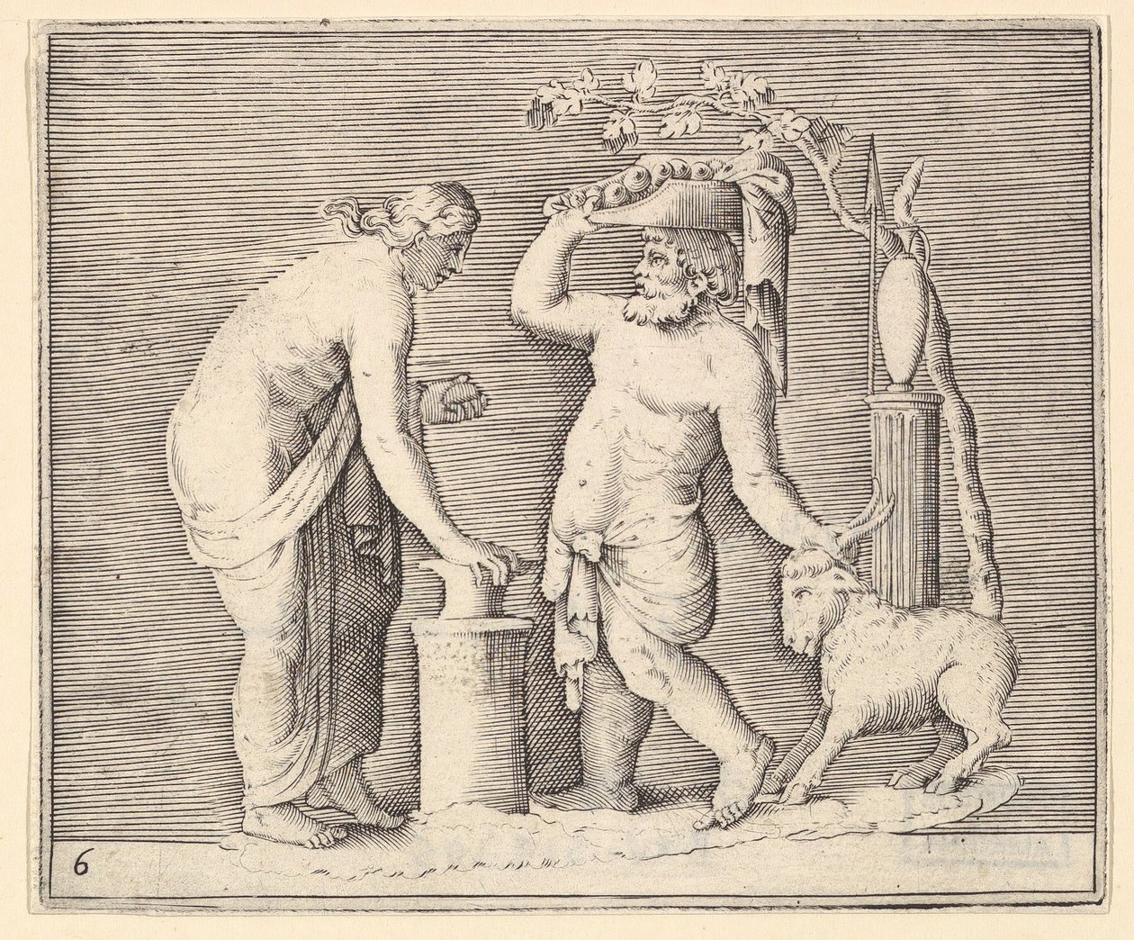 Man en vrouw die een geit offeren, gepubliceerd ca. 1599-1622 door Unbekannt
