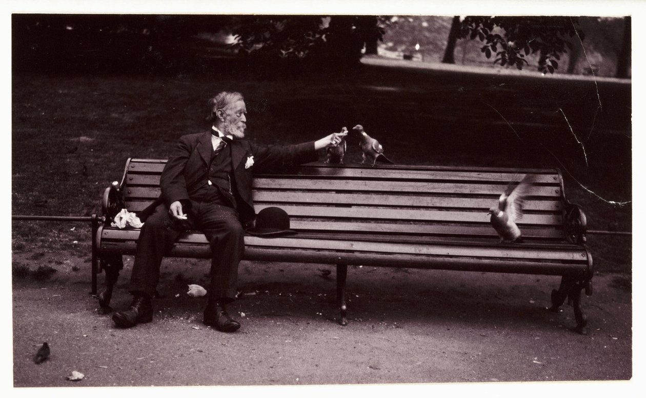 Man op een parkbank, circa 1920 door Unbekannt