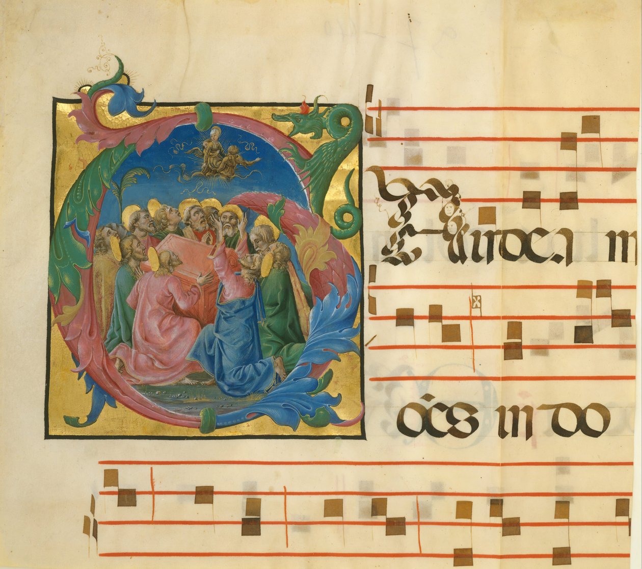 Manuscriptverlichting met de tenhemelopneming van de Maagd in een initiaal G..., Italiaans door Unbekannt