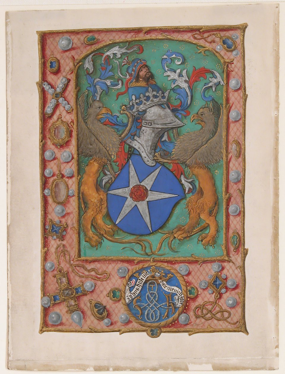 Manuscriptblad met wapenschild, uit een getijdenboek, ca. 1500 door Unbekannt
