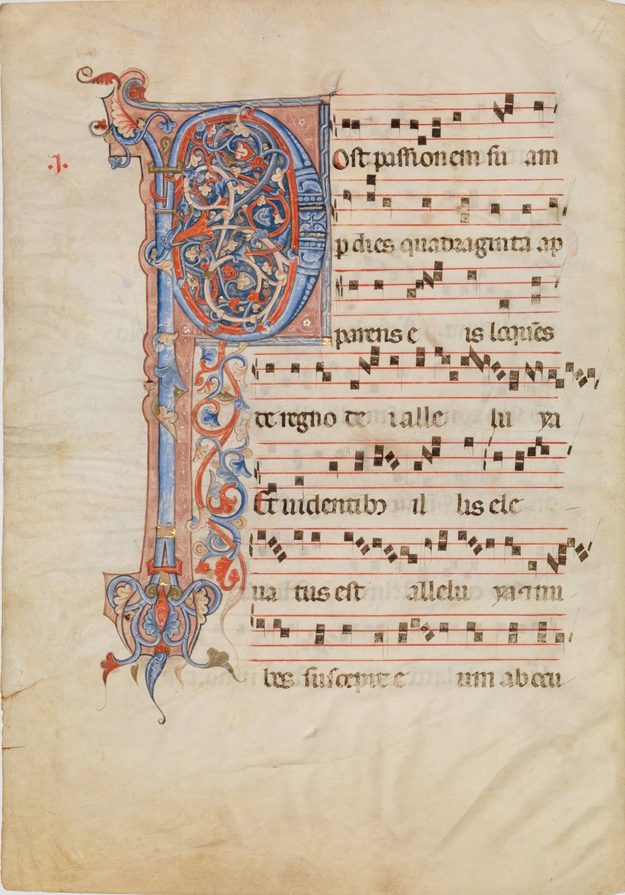 Manuscriptblad met gebladerde initiaal P, uit een antifonarium, ca. 1250-60 door Unbekannt