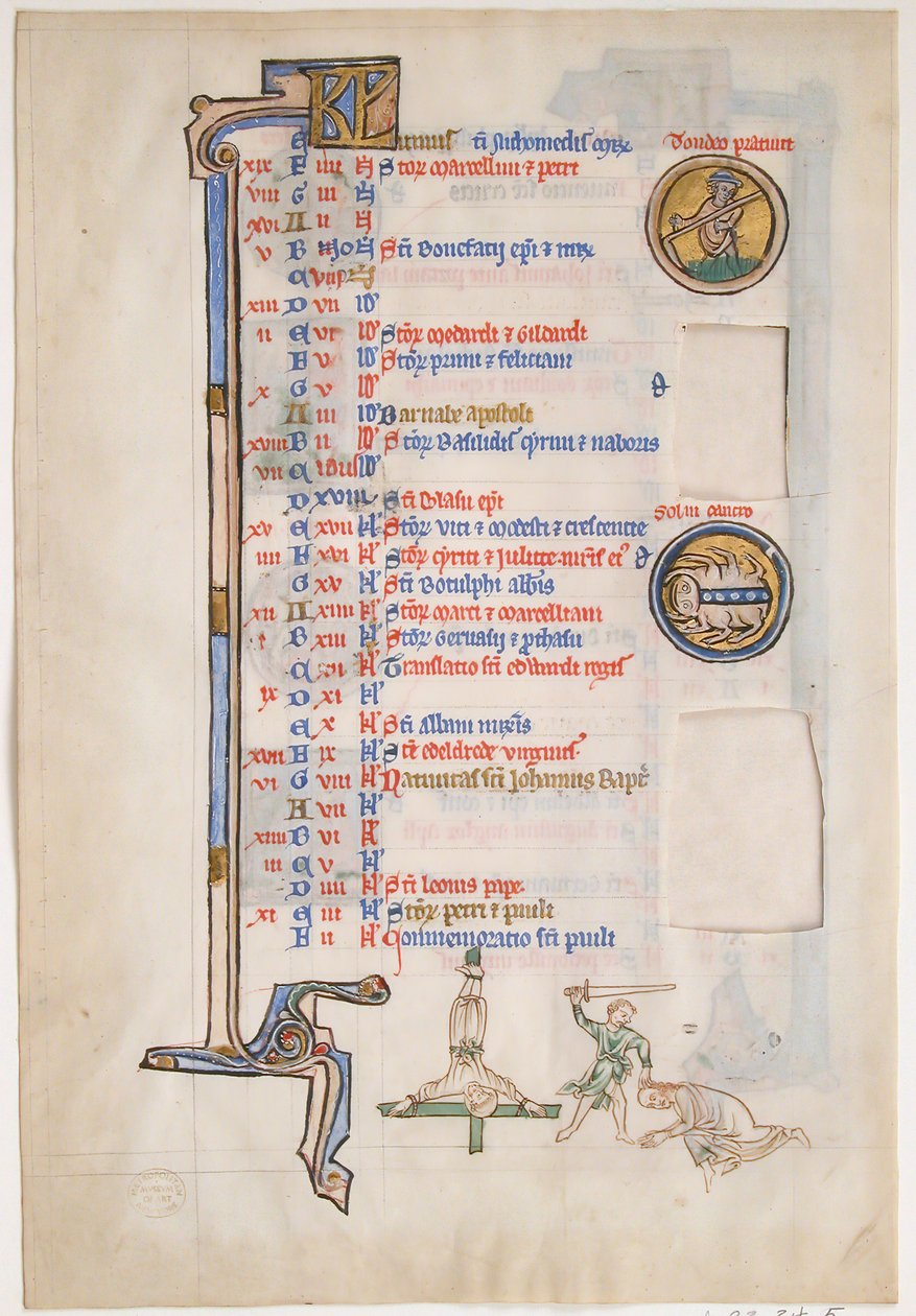 Manuscriptblad met Juni Kalender, uit een Koninklijke Psalter, Brits, 13e eeuw door Unbekannt