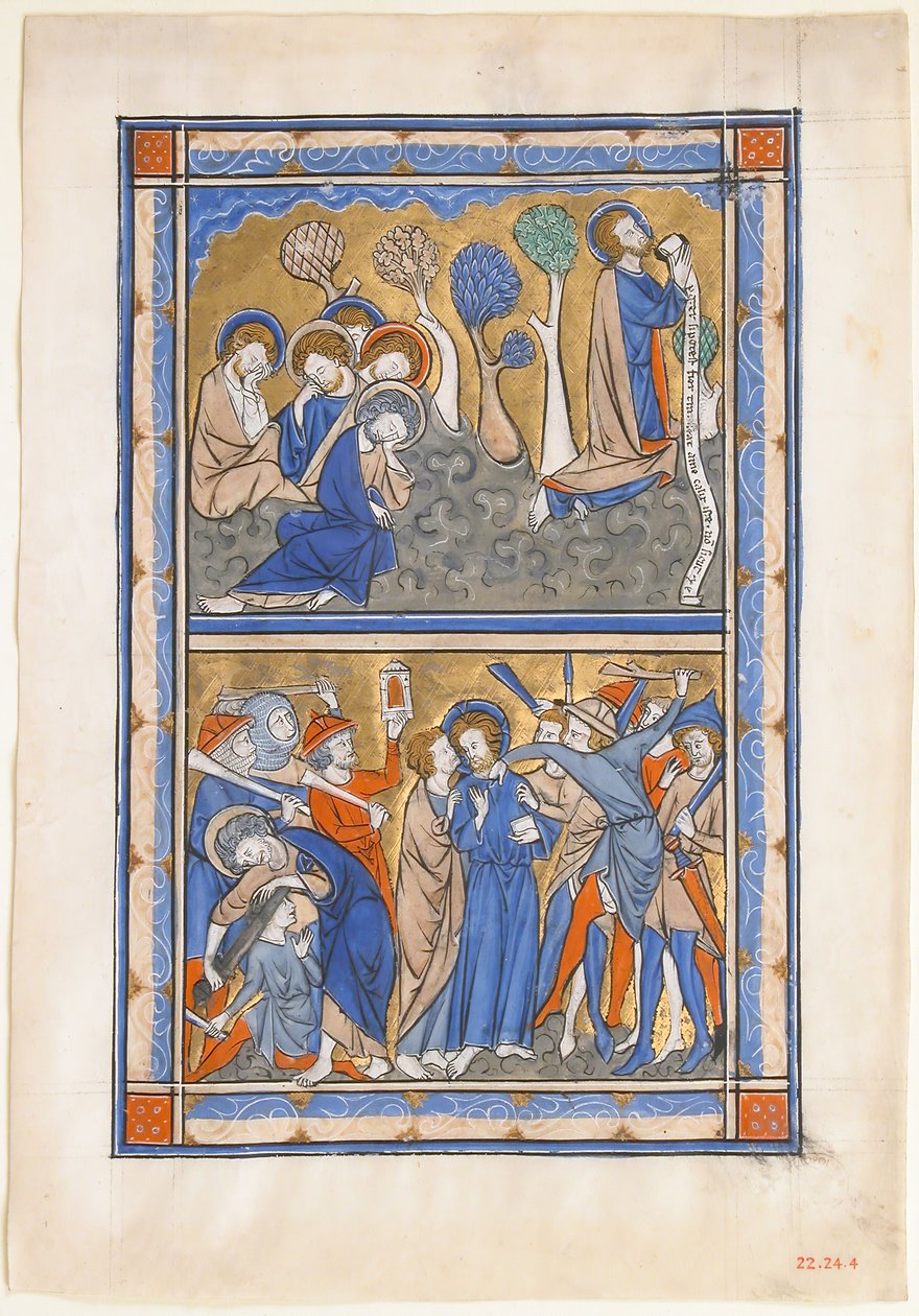 Manuscriptblad met de Agonie in de Tuin en de Verraad van Christus, uit een Koninklijk Psalter, ca. 1270 door Unbekannt