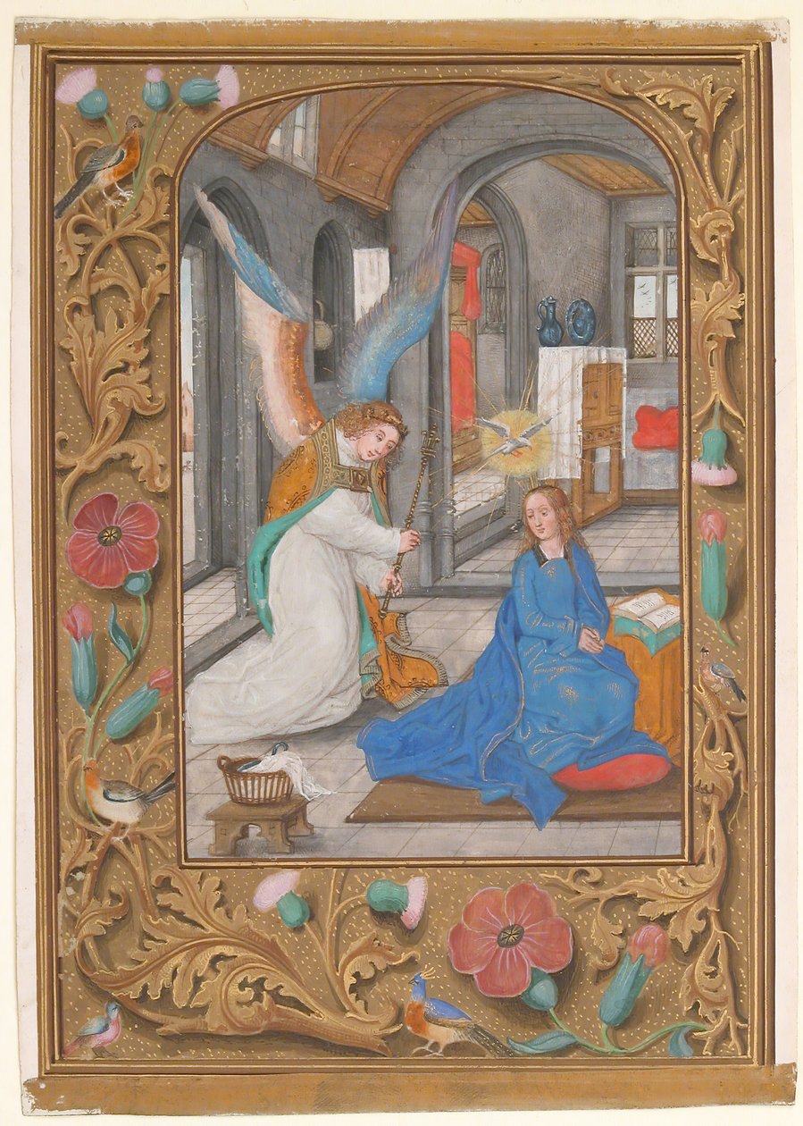 Manuscriptblad met de Aankondiging, uit een Getijdenboek door Unbekannt