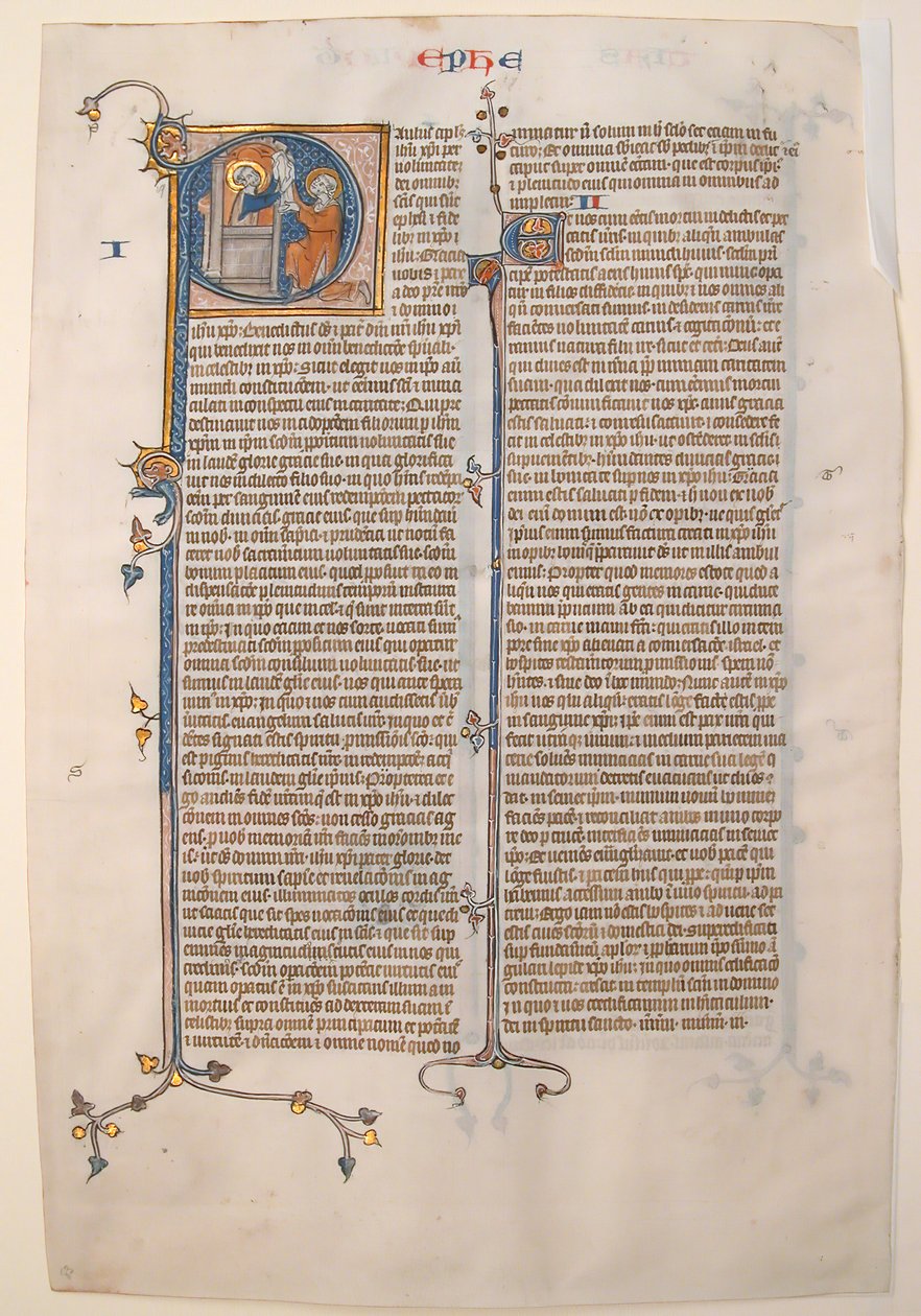 Manuscriptblad met de opening van de brief van Sint Paulus aan de Efeziërs, uit een Bijbel, ca. 13e eeuw door Unbekannt
