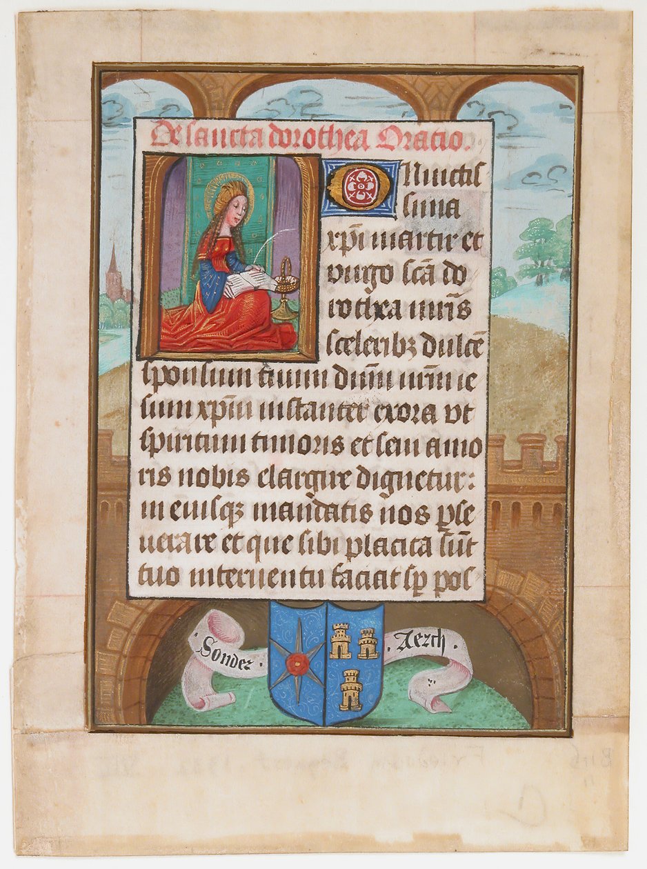 Manuscriptblad met Sint Dorothea, uit een Getijdenboek, ca. 1500 door Unbekannt