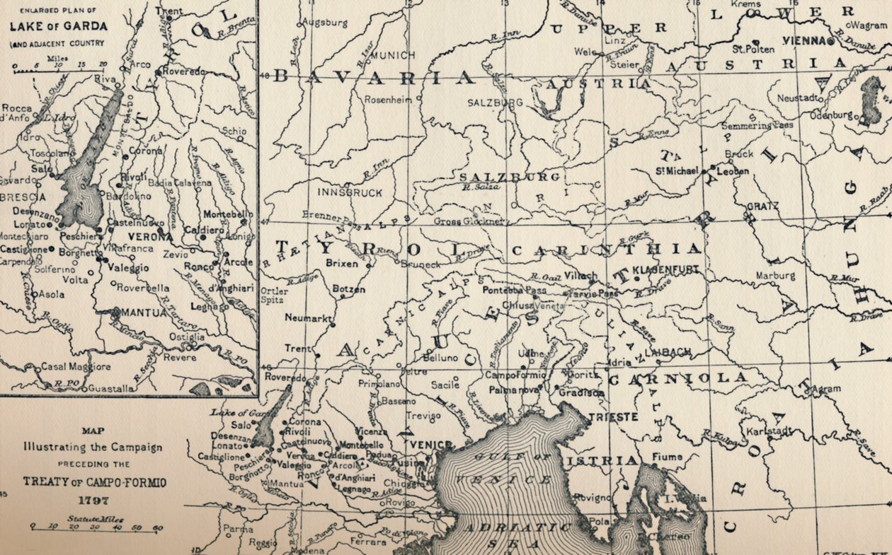 Kaart ter illustratie van de campagne voorafgaand aan het Verdrag van Campo-Formio, 1797, 1896 door Unbekannt