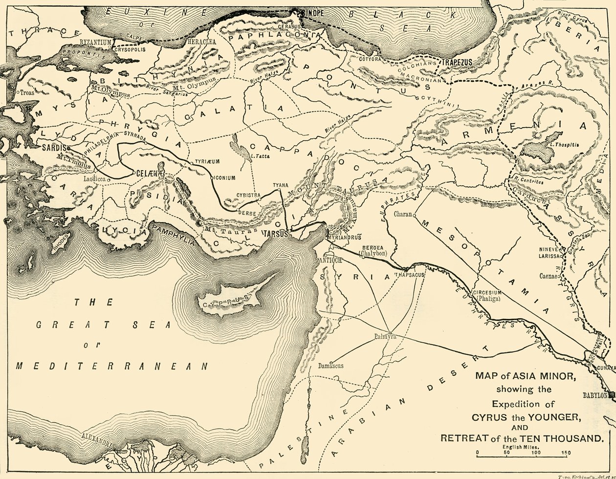 Kaart van Klein-Azië, Expeditie van Cyrus de Jongere, en terugtocht van de Tienduizend, 1890 door Unbekannt