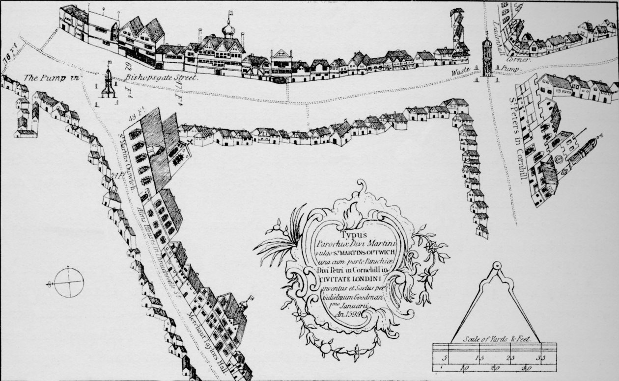 Kaart van Bishopsgate, City of London door Unbekannt