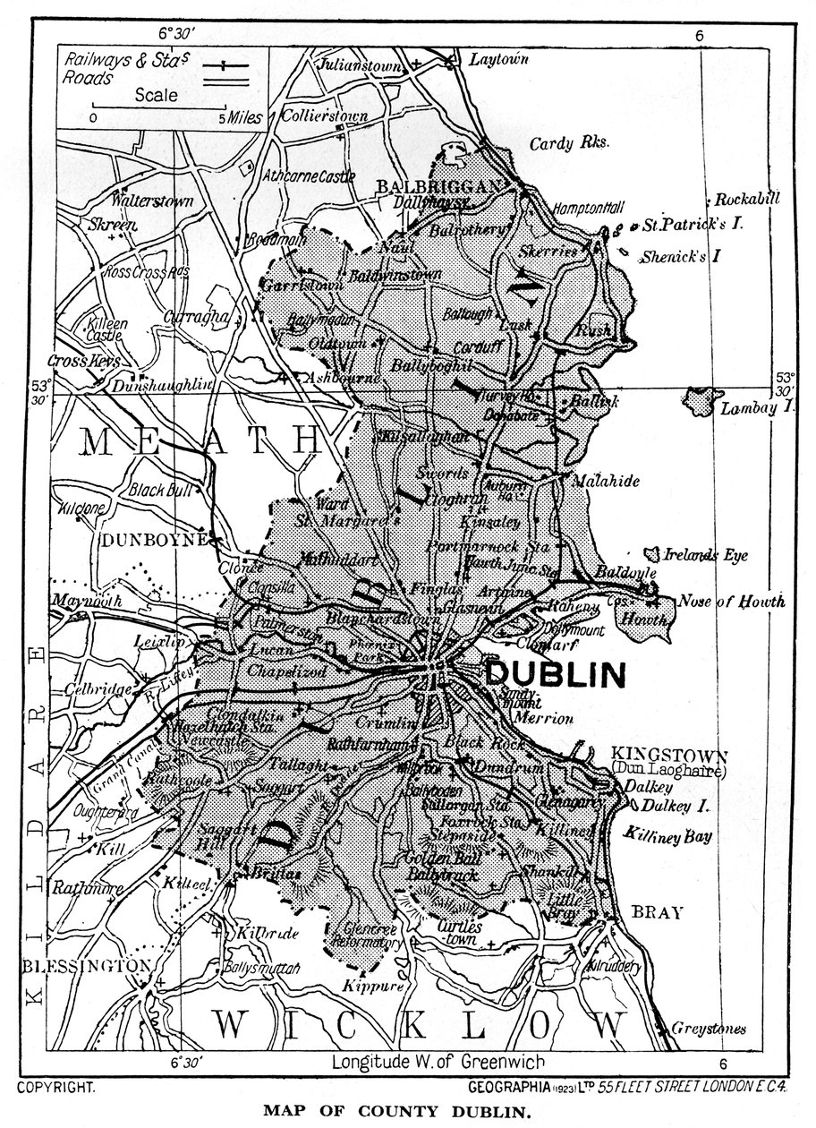 Kaart van County Dublin, Ierland, 1924-1926 door Unbekannt