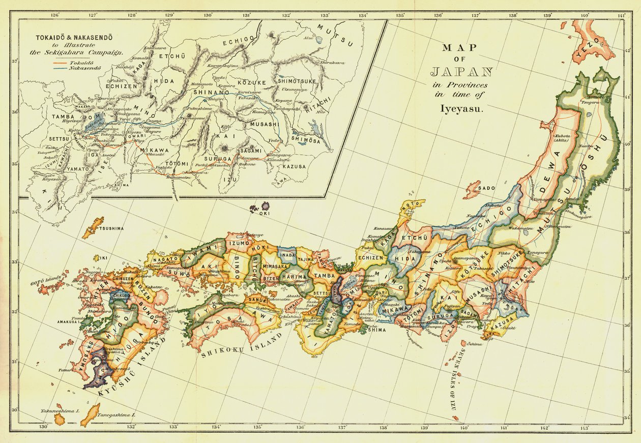 Kaart van Japan in provincies in de tijd van Iyeyasu, 1903 door Unbekannt