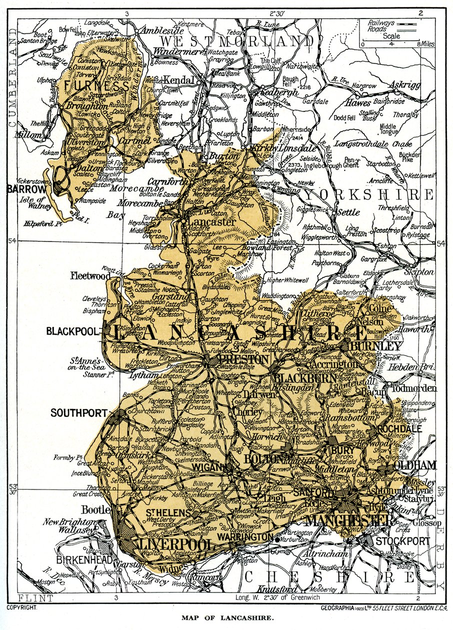 Kaart van Lancashire, 1924-1926 door Unbekannt