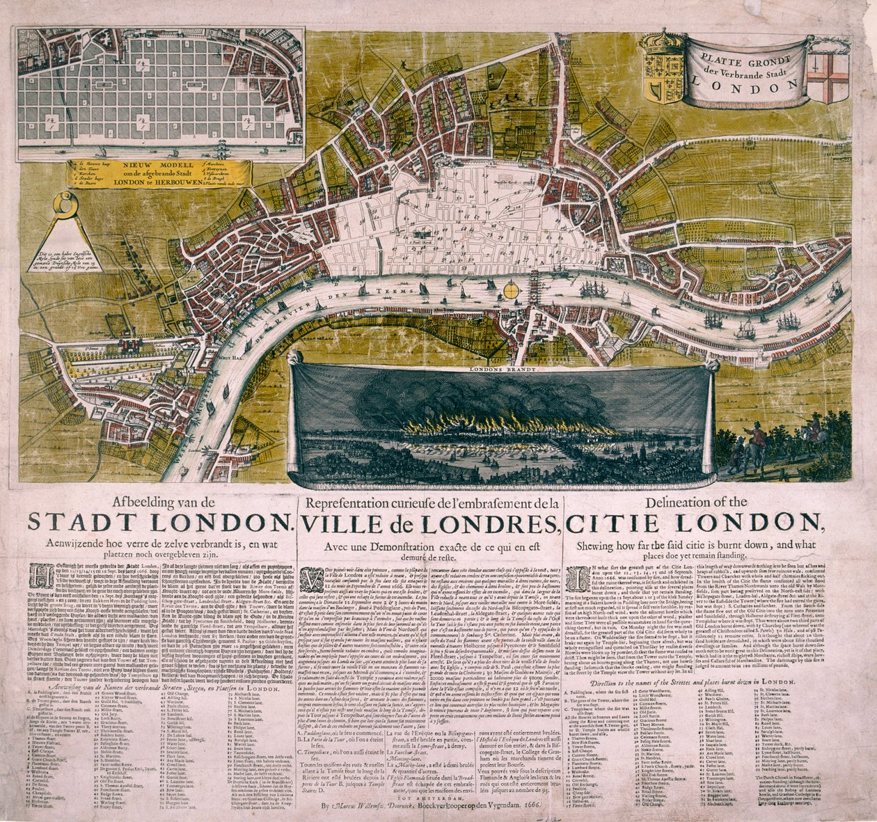 Kaart van Londen, 1666 door Unbekannt