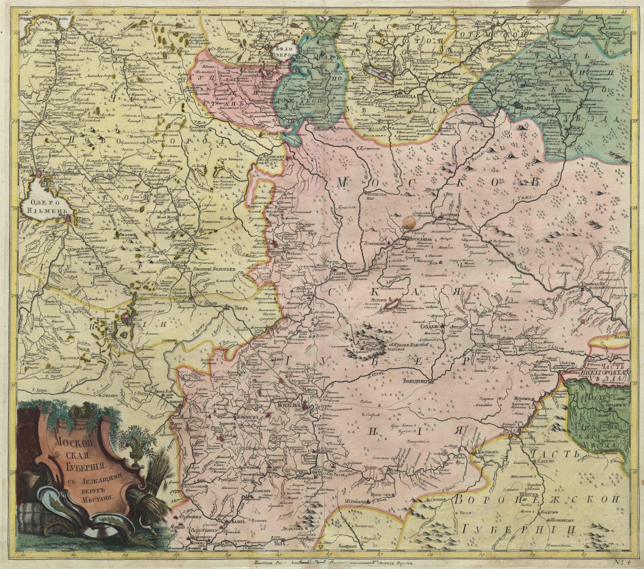 Kaart van het gouvernement Moskou en delen van nabijgelegen provincies, 1745 door Unbekannt