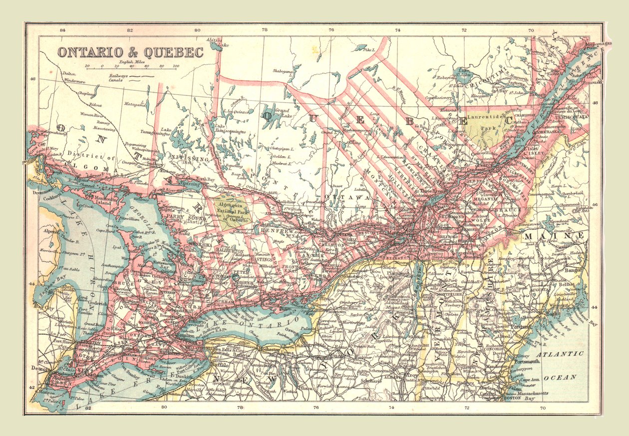 Kaart van Ontario en Quebec, 1902 door Unbekannt