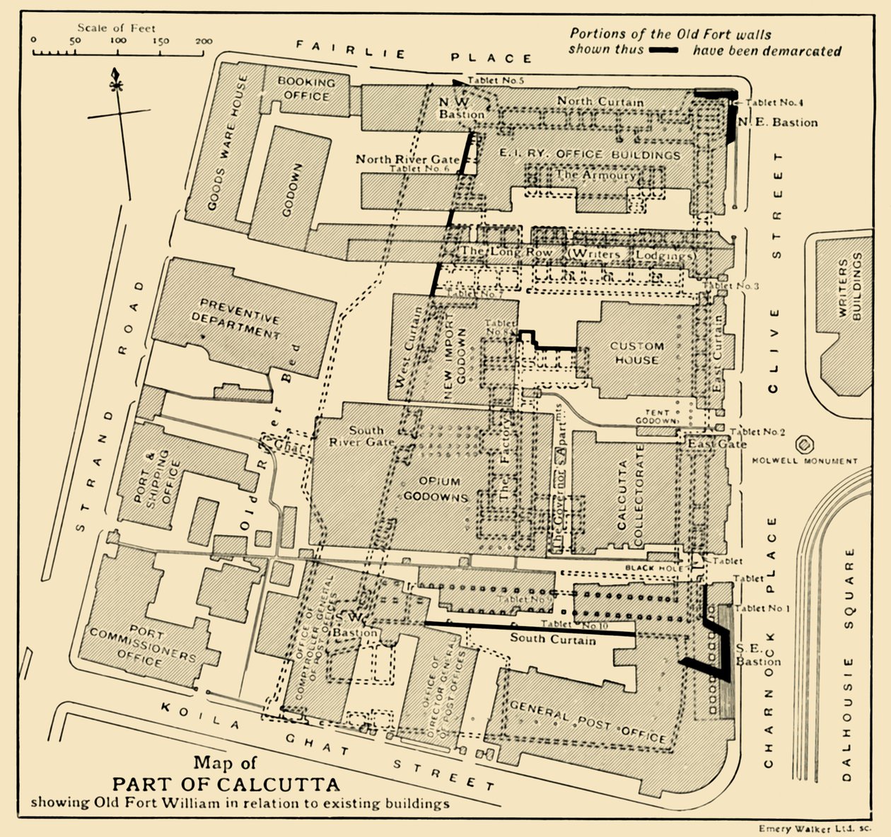 Kaart van een Deel van Calcutta met het Oude Fort William in relatie tot bestaande gebouwen, 1925 door Unbekannt