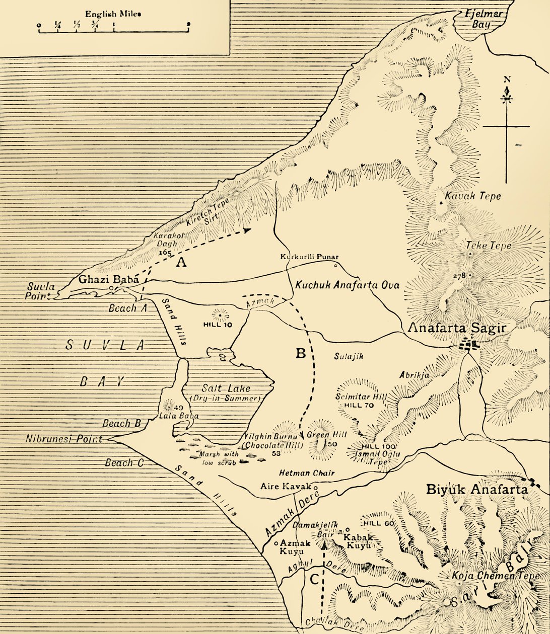 Kaart van Suvla Bay, Gallipoli-schiereiland, Eerste Wereldoorlog, 1915, ca. 1920 door Unbekannt