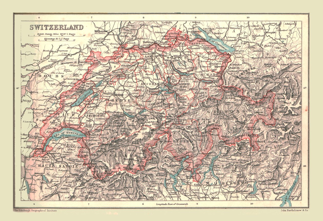 Kaart van Zwitserland, 1902 door Unbekannt