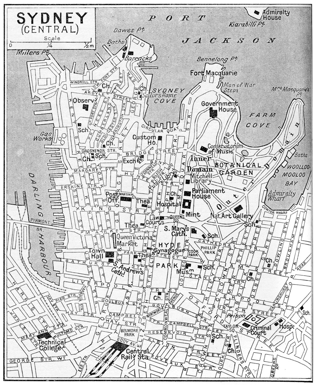 Kaart van centraal Sydney, New South Wales, Australië, ca. 1924 door Unbekannt