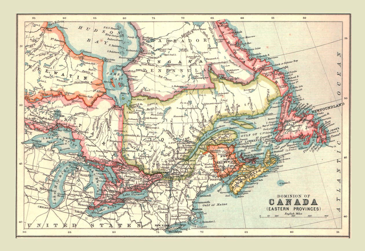 Kaart van het Dominion van Canada, Oostelijke Provincies, 1902 door Unbekannt