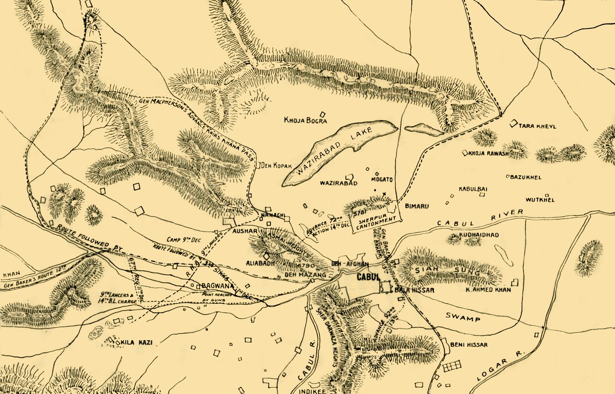 Kaart van de gevechten in de Chardeh-vallei, 1901 door Unbekannt