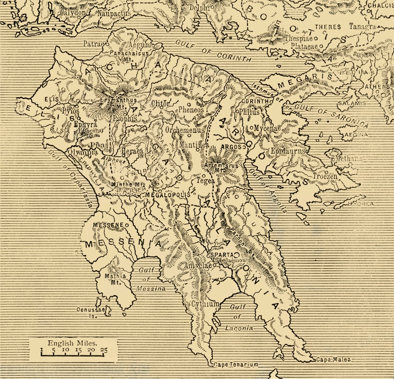 Kaart van de Peloponnesus, 1890 door Unbekannt