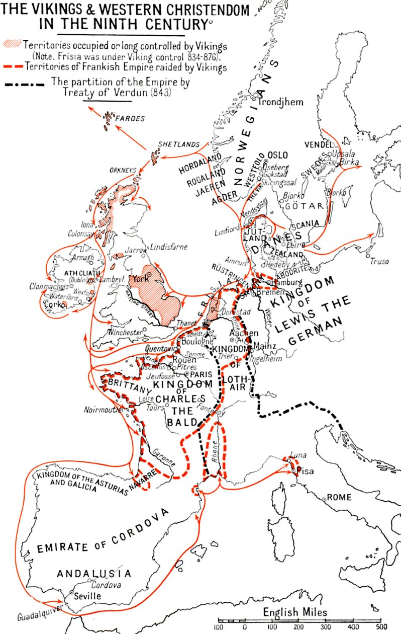Kaart van de Vikingen en het Westers Christendom in de negende eeuw, 1935 door Unbekannt