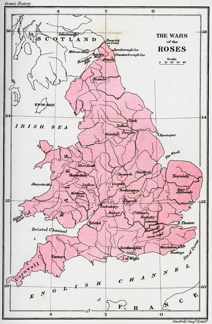 Kaart van de Rozenoorlogen, 15e eeuw, 1893 door Unbekannt