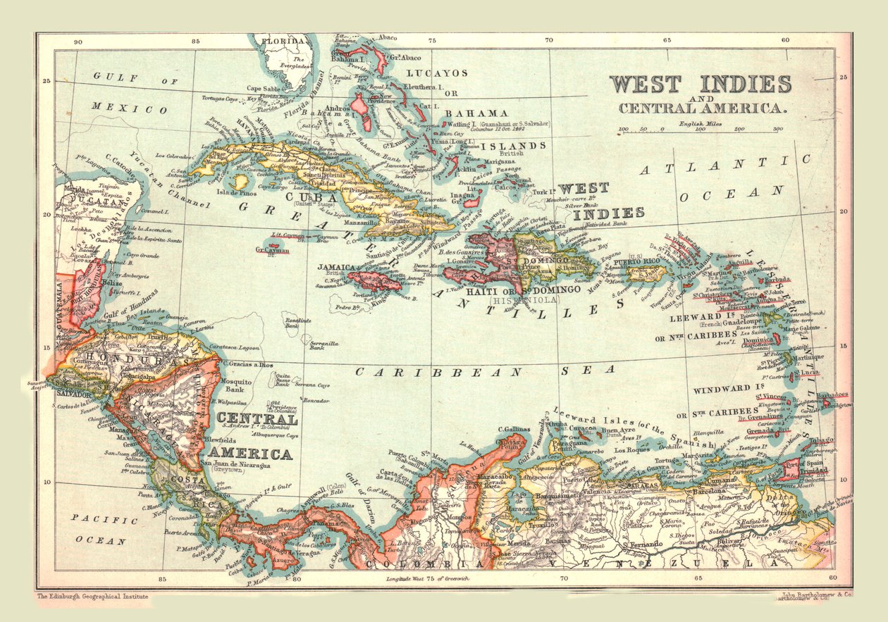 Kaart van de West-Indië en Midden-Amerika, 1902 door Unbekannt