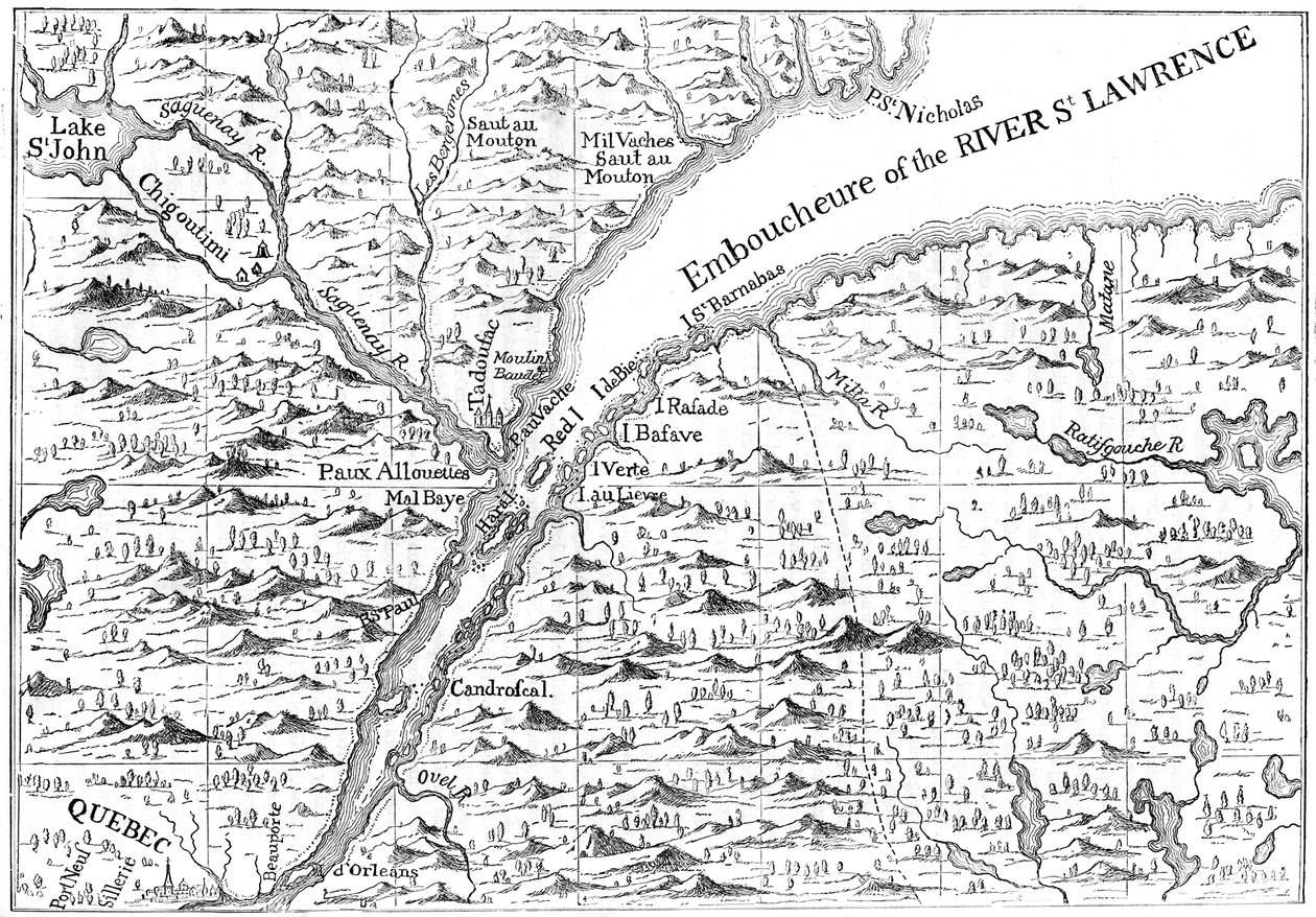 Kaart van de loop van de rivier de St. Lawrence tot Quebec, 1730 c1880 door Unbekannt