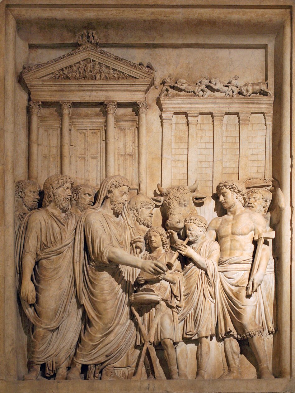 Marcus Aurelius en leden van de keizerlijke familie offeren als dank voor succes tegen Germaanse stammen door Unbekannt
