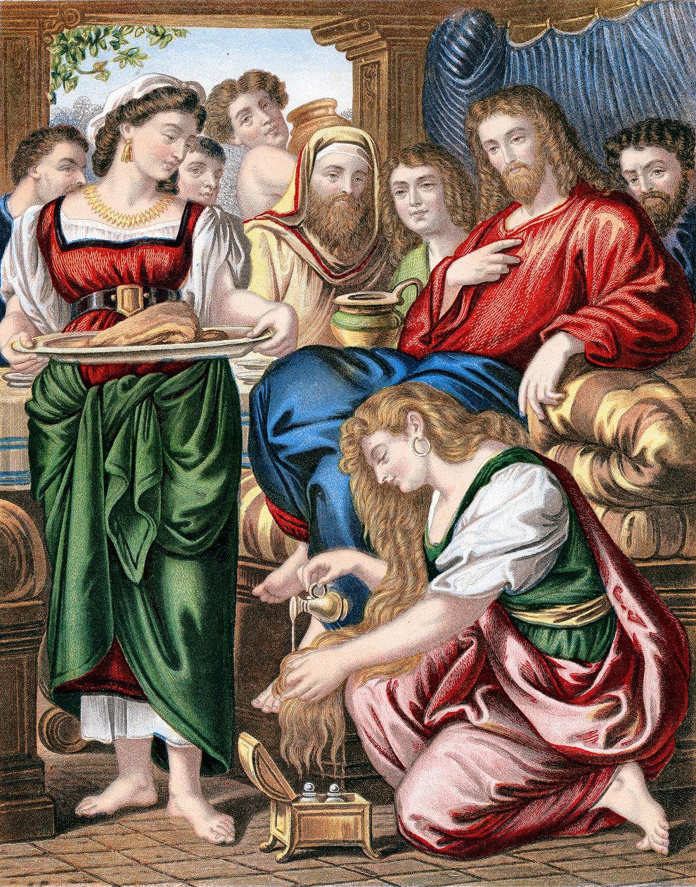 Maria Magdalena zalft de voeten van Jezus, ca. 1860 door Unbekannt