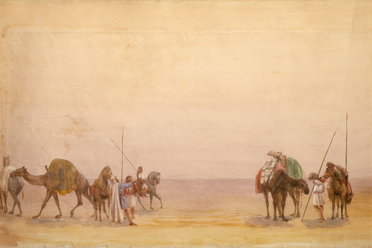 Mannen met kamelen en paarden, onderdeel van het panorama van Londen naar Hong Kong door Unbekannt