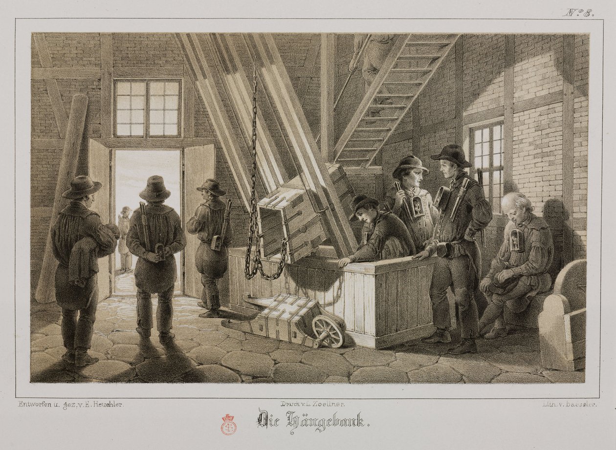 Mijnbouw, metaalertsen mijnschacht, Duitsland, ca. 1851 door Unbekannt