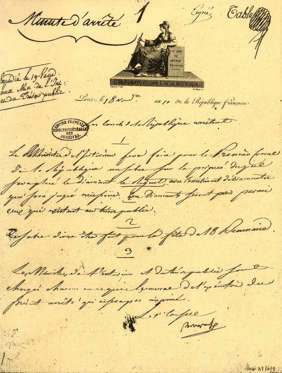 Ministerieel bevel betreffende...een...sabel voor de Eerste Consul, 10 oktober 1801, 1921 door Unbekannt