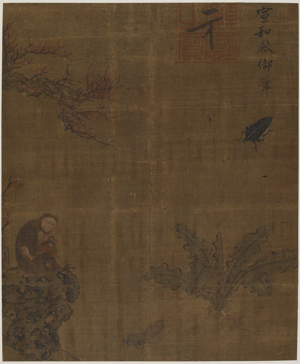 Apen, insecten en kool, Mogelijk Ming-dynastie, 1368-1644 door Unbekannt