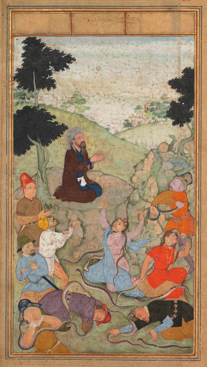 Mozes bidt om een einde te maken aan de aanval van de slangen op de Israëlieten, uit een Mirat al-quds..., 1602-1604 door Unbekannt