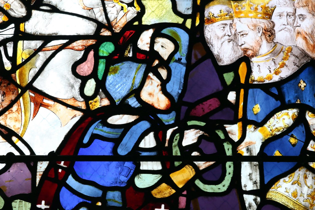 Moulins kathedraal. Glas-in-loodraam. Kruistochten. Sint Lodewijk en de doornenkroon door Unbekannt