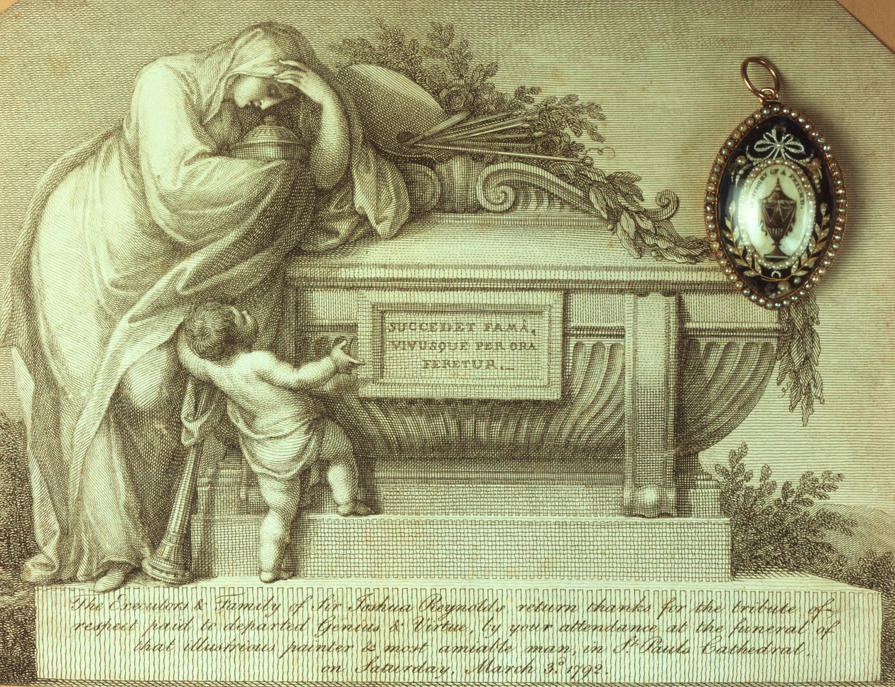 Rouwkaart en aandenken aan Sir Joshua Reynolds door Unbekannt